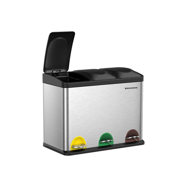 Cubo Triple para Cocina Cubo Basura de Reciclaje Cubo de Basura de Metal 45 L