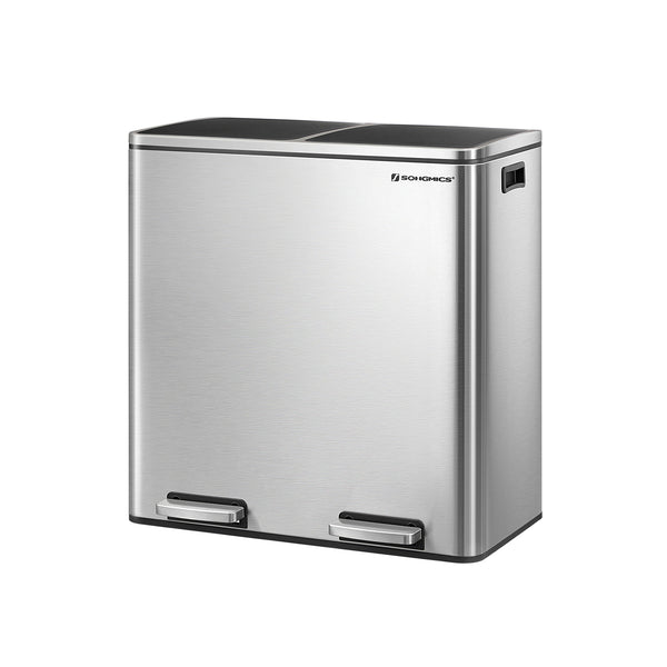 Cubo de Basura Cubo de Pedal con Doble Compartimento de 2 x 30 L Plata y Negro